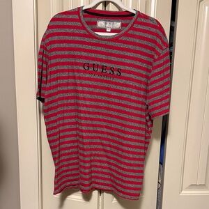 Vintage 90s Guess Striped Tee in Red and Gray